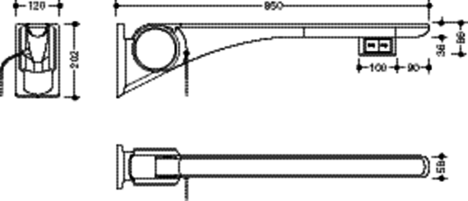 HEWI Stützklappgriff Basic,850 mm,links Spül/FT(E-Ausf.) weiß hochgl.- weiß matt