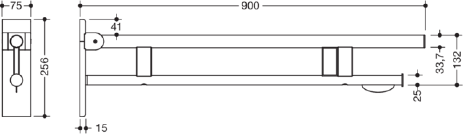 HEWI SK-Griff Duo (B), re, PRH, 900, (Funk),chrom