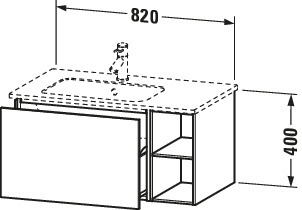 DU WTU L-Cube 400x820x481mm, wandh. 1 Auszug, Becken li., Eiche Schwarz