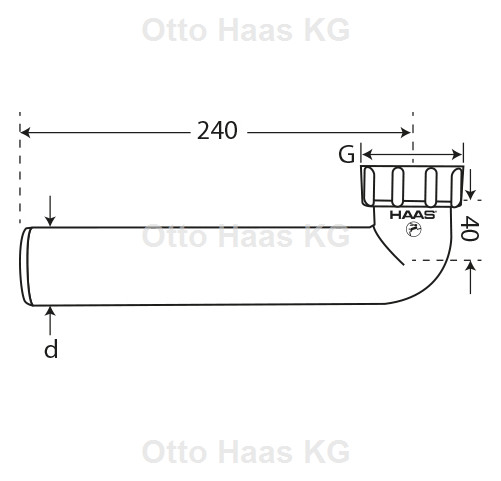 HAAS PP Ablaufbogen 1 1/2 240 mm,  90, weiss mit Mutter und Flachdichtung DN 40