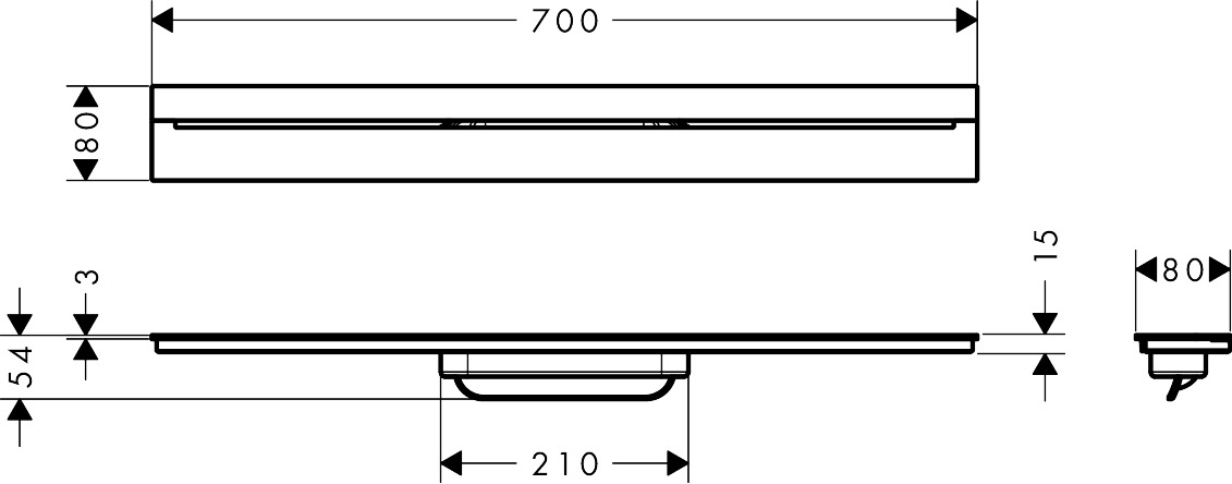 Hansgrohe Fertigset Duschrinne AXOR Drain 700mm zur Wandmontage chrom