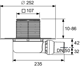 TECEdrainpoint S 113 Ablaufset superfl. o. Zulauf, Univ. fl., Edelst. Rostrahmen