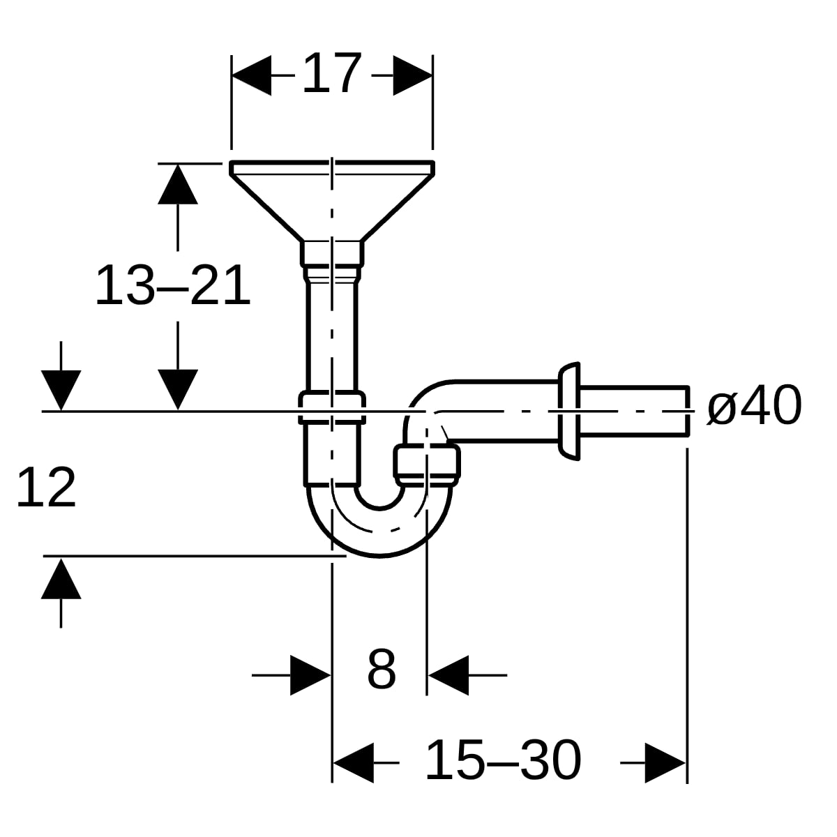Geberit Rohrbogengeruchsverschluss für Geräte mit Trichter oval d40