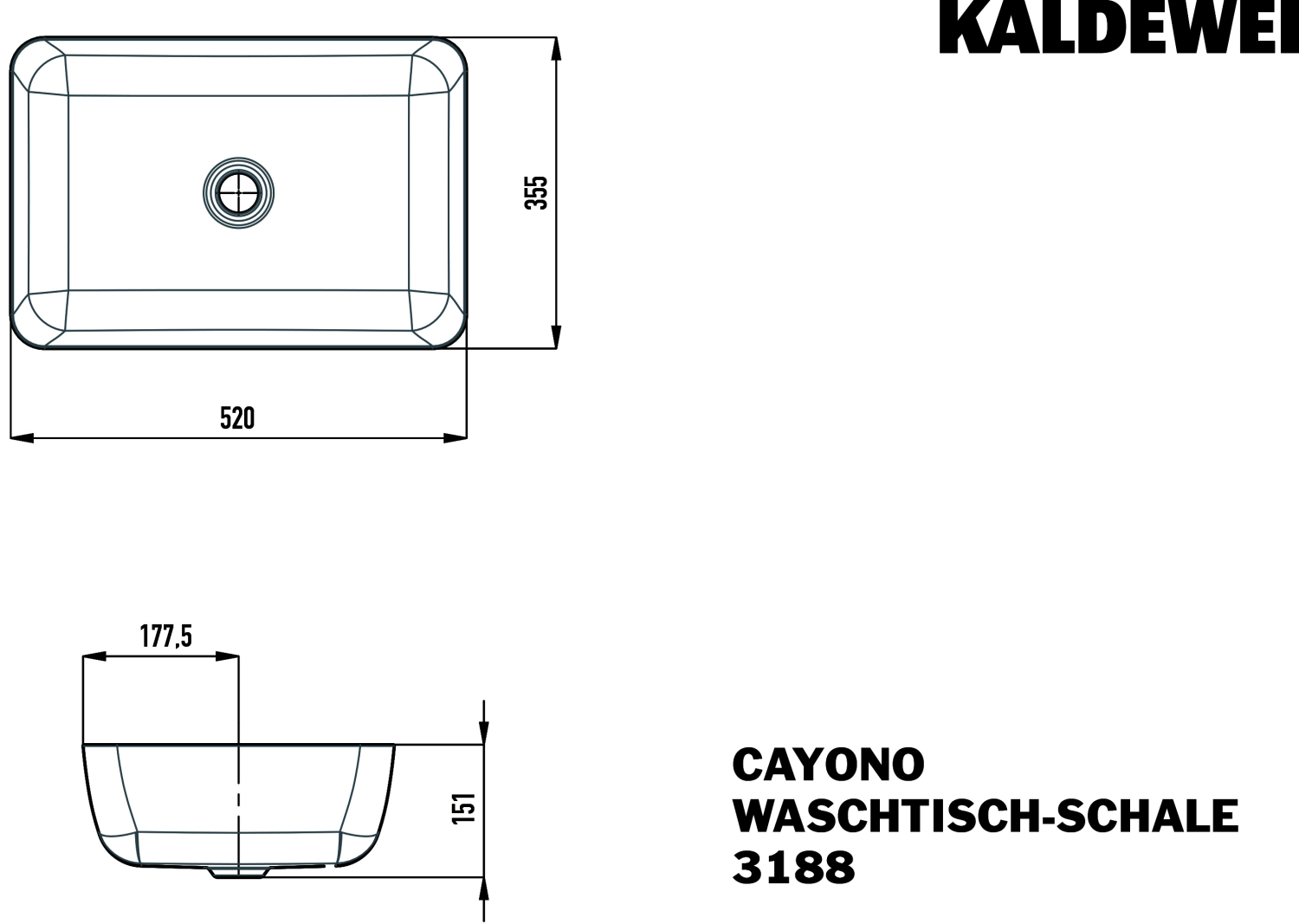 KA WB CAYONO Waschtisch-Schale Mod.3188, 520x355mm,alpinweiß,ohne Überlauf