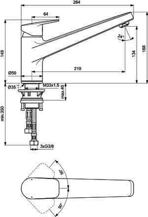 IS Küchenarmatur Ceraplan Ausld.219mm Niederdruck Chrom