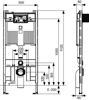 TECEprofil WC-Modul mit Octa II- Spülkasten 8 cm, BH 1120 mm