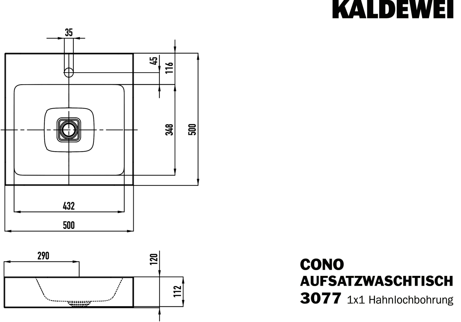 KA WB CONO Mod.3077,500x500mm,alpwm,PEFF ,AD,m. 1HL,oÜL