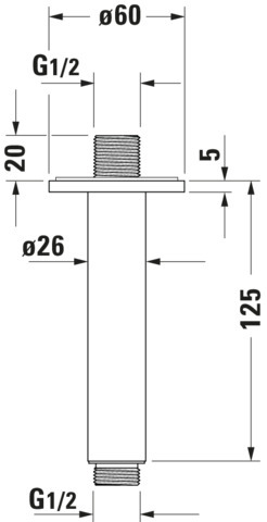 DU Brausearm L 125mm, Deckemontage Rosette Rund, Chrom HG