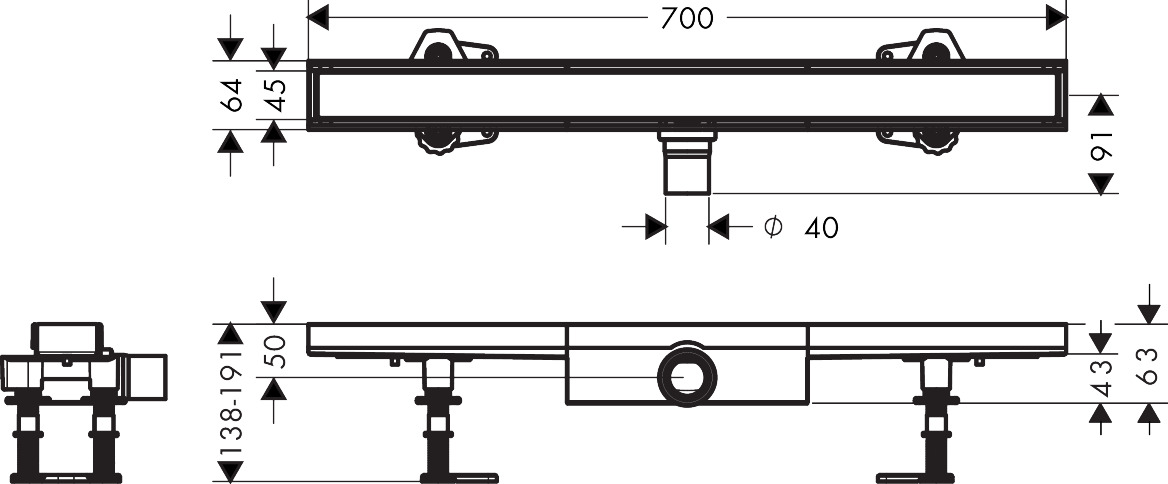 Hansgrohe Komplettset RainDrain Compact 700mm befliesbar f.flache Installation