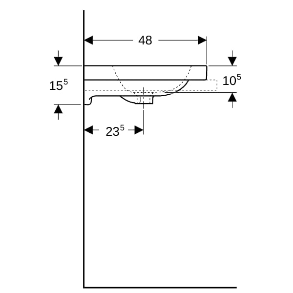 Geberit iCon Light Aufsatzwaschtisch 60x48cm mit Hahnloch, mit Überlauf, weiß matt