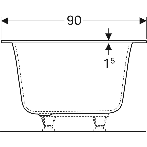 Geberit Soana Badewanne, schmaler Rand rechteckig, 190x90cm, weiß