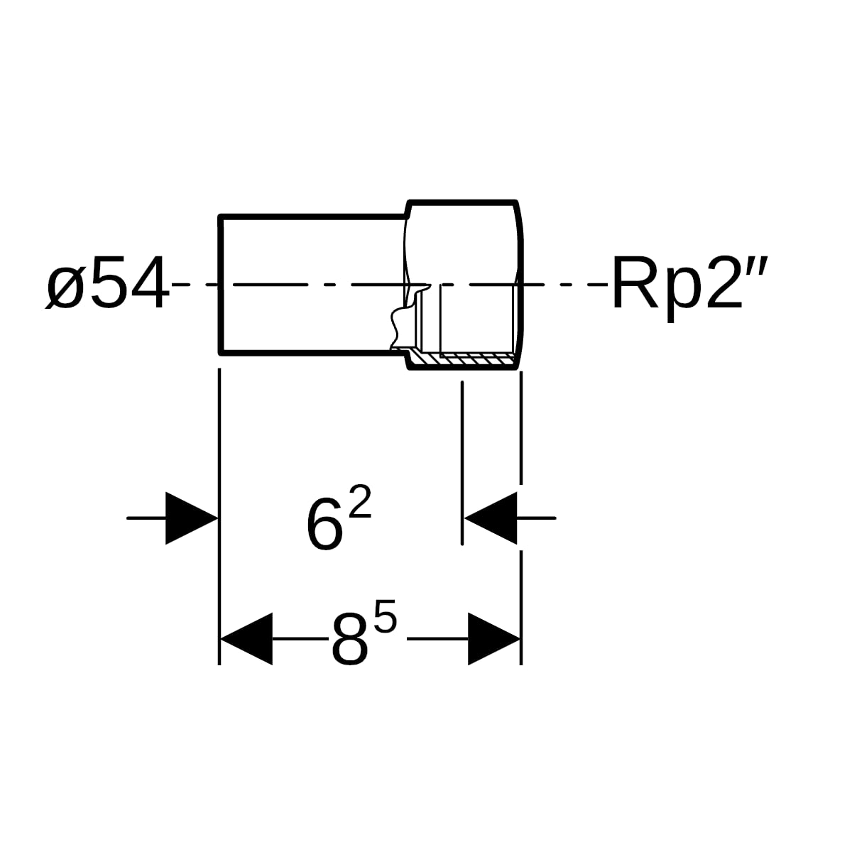 Geberit Mapress Kupfer Übergang mit IG und Einschubende Rg d54-Rp2