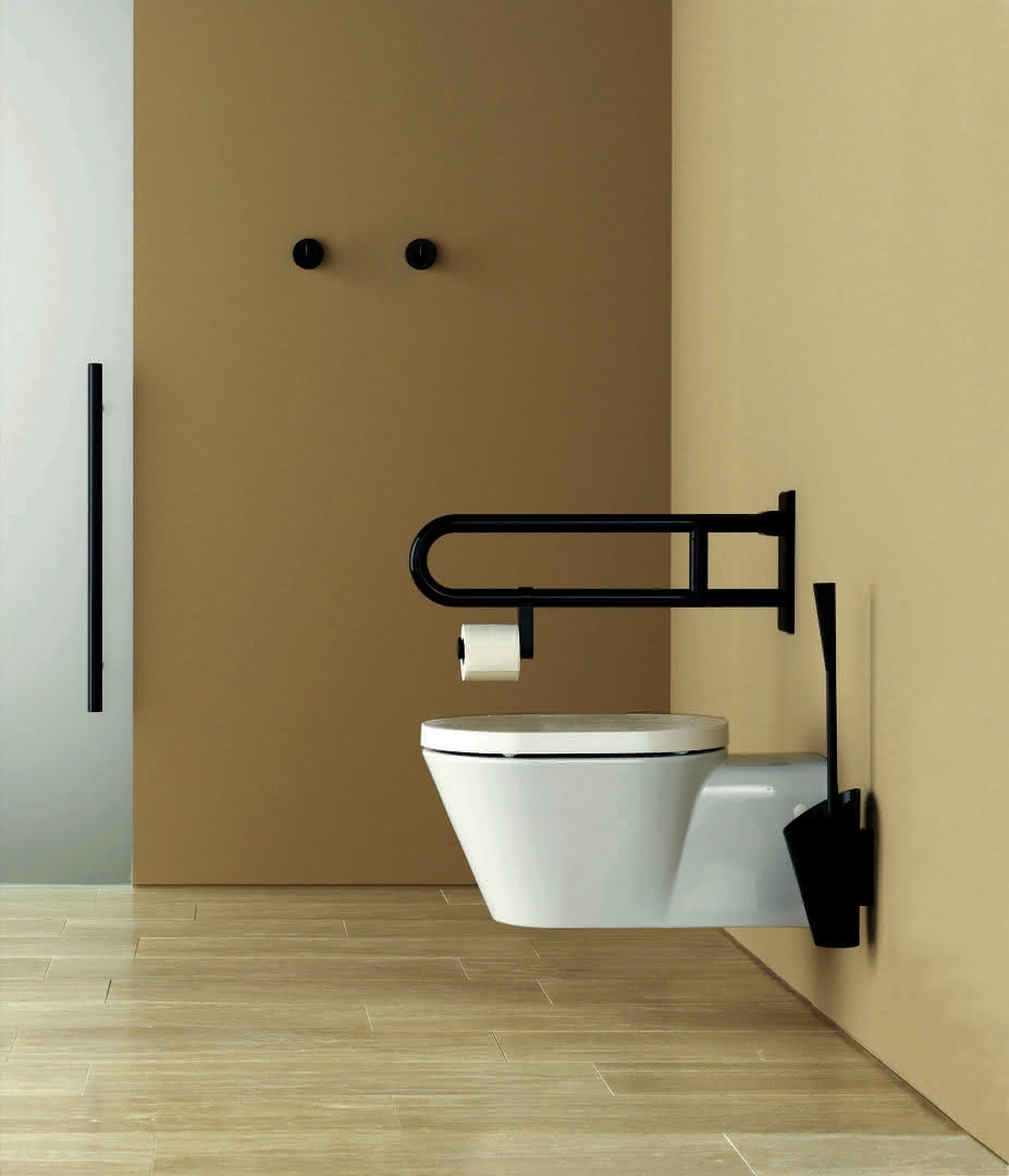 HEWI Stützklappgriff drehb. Ser 801, L:900mm, Stahlkern rubinrot