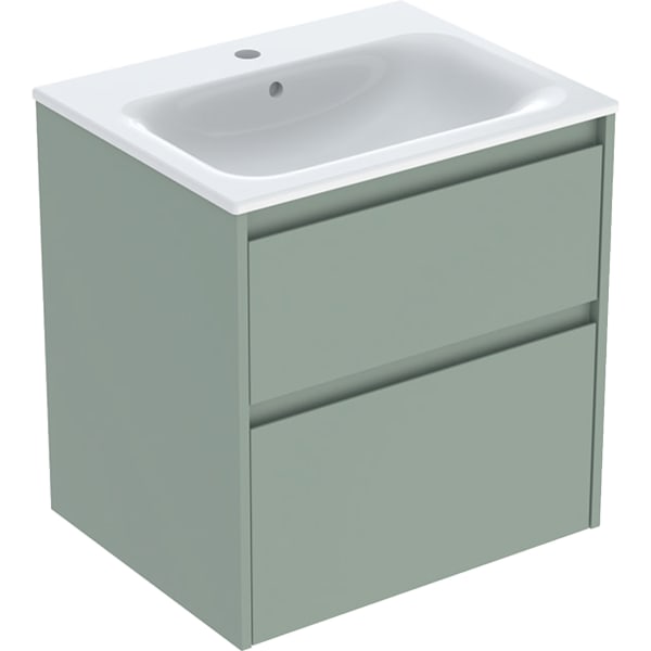 Geberit Renova Plan Set MWT mit US, 2 Schubl. 60x62,1x48cm, salbeigrün/l. sdm / Tect