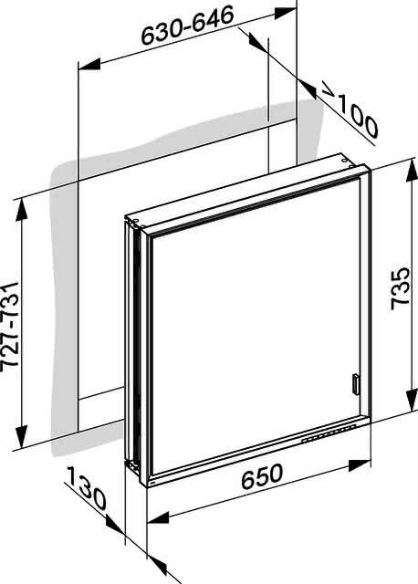KEUCO SPS R. Lumos 14331, o. Ablagef. EB Ans.l. 650x735x130mm si-elox.