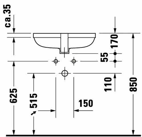 DU Einbauwaschtisch Happy D.2 480 mm EB v.unten, mit ÜL, ohne HLB, weiß