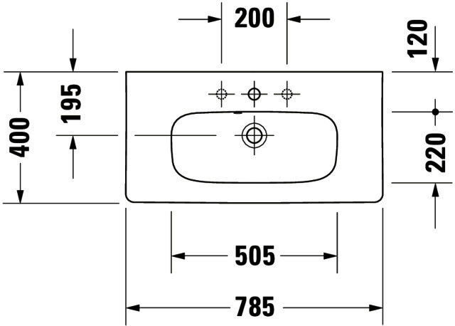 DU Möbelwaschtisch DuraStyle 785 mm mit ÜL, mit HLB, 1 HL, weiß