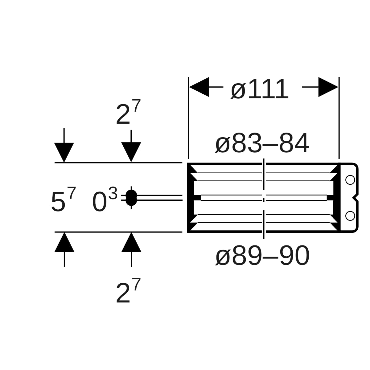 Geberit Übergangsspannverbinder Edelstahl d89-90/83-84