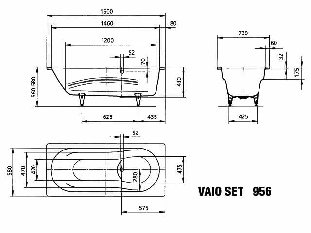 KA BW VAIO SET Mod.956,1600x700mm, alpinweiß,Antislip