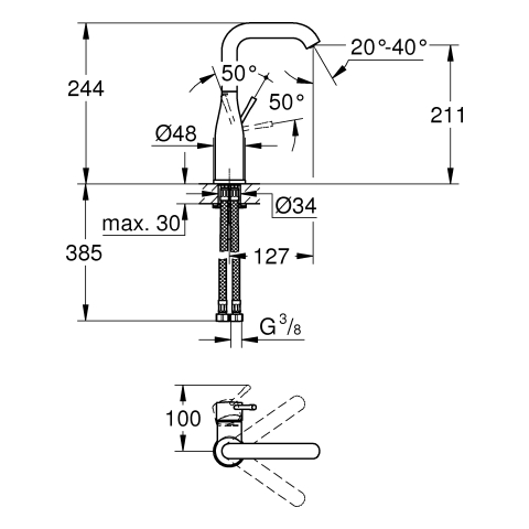 GROHE EH-WT-Batterie Essence 24177_1 L-Size glatter Körper phantom black