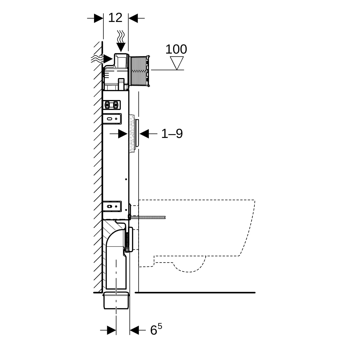 Geberit Kombifix Element für WWC, 108 cm mit Sigma UP-SPK 12 cm