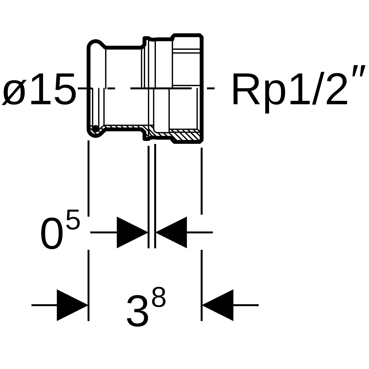 Geberit Mapress Kupfer Übergang mit IG Rg d15-Rp1/2