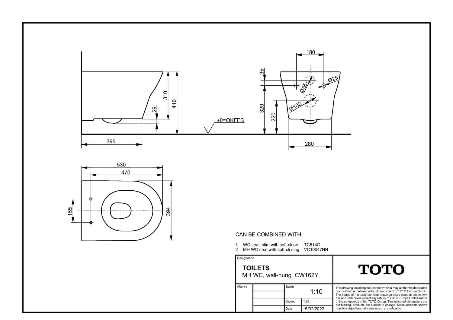 TOTO MH Wand-WC CW162Y tief 39,2x52,6x31cm weiß