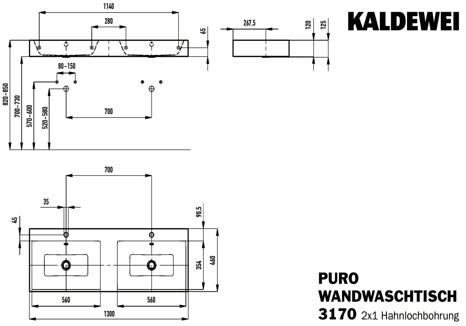 KA WB PURO Mod.3170,1300x460mm,alpwe, PEFF,AD,m. 2x1HL,mÜL,alpwe