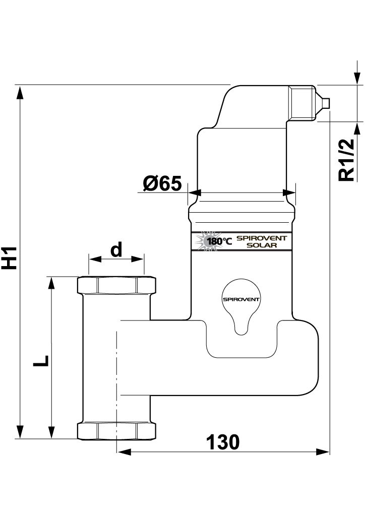 Spirotech Luftabscheider SpiroVent Solar AutoClose Vert., 1" IG, 10 bar, 180 Grad