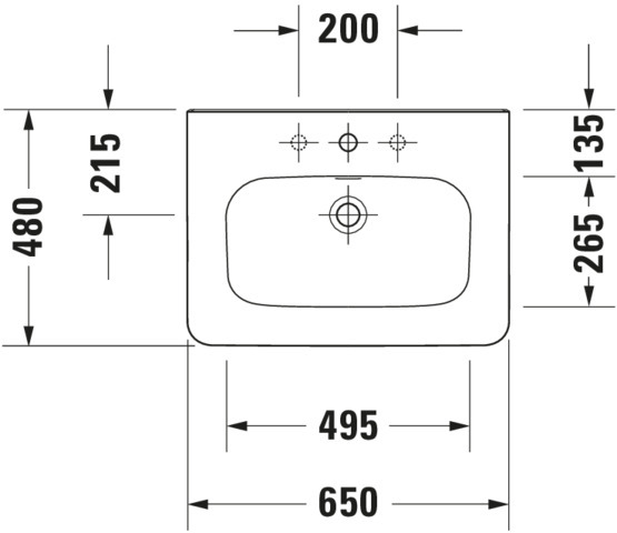 DU Möbelwaschtisch DuraStyle 650 mm mit ÜL, mit HLB, 1 HL, weiß