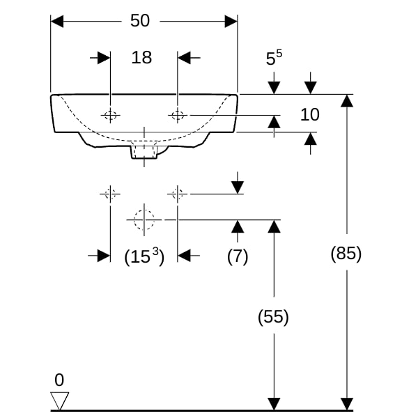 Geberit Renova Plan Handwaschbecken, 50x38cm m. Hl. mittig, o. Ül., weiß