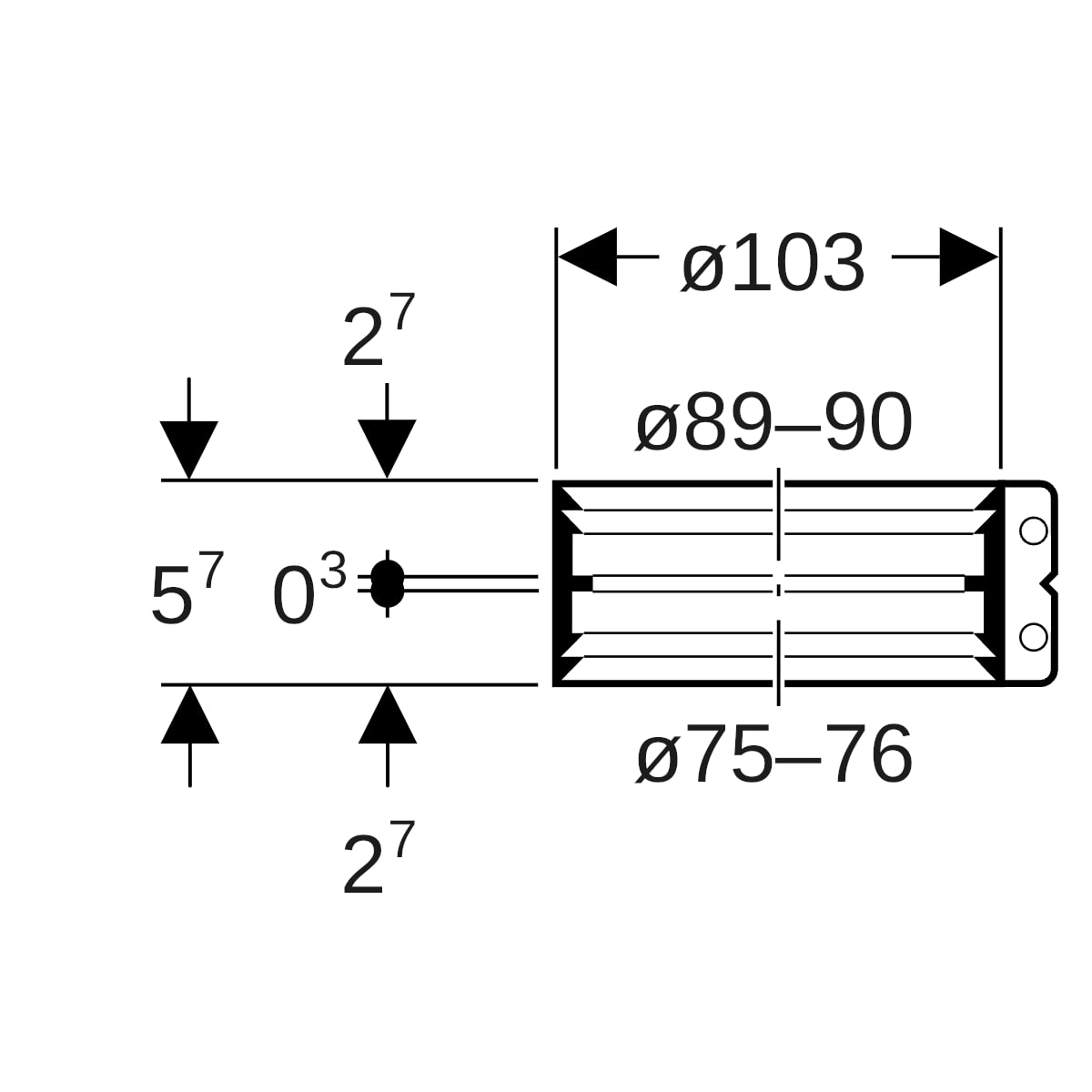 Geberit Übergangsspannverbinder Edelstahl d75-76mm d1=89-90mm