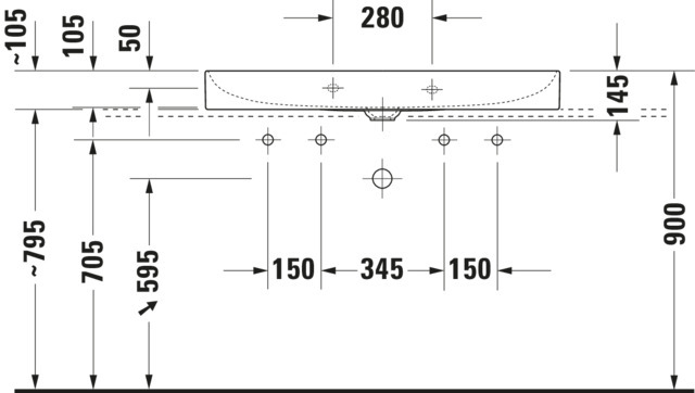 DU Möbel-WT DuraSquare 1000 mm o.ÜL, 2 HL, 1 Becken, geschl., weiß