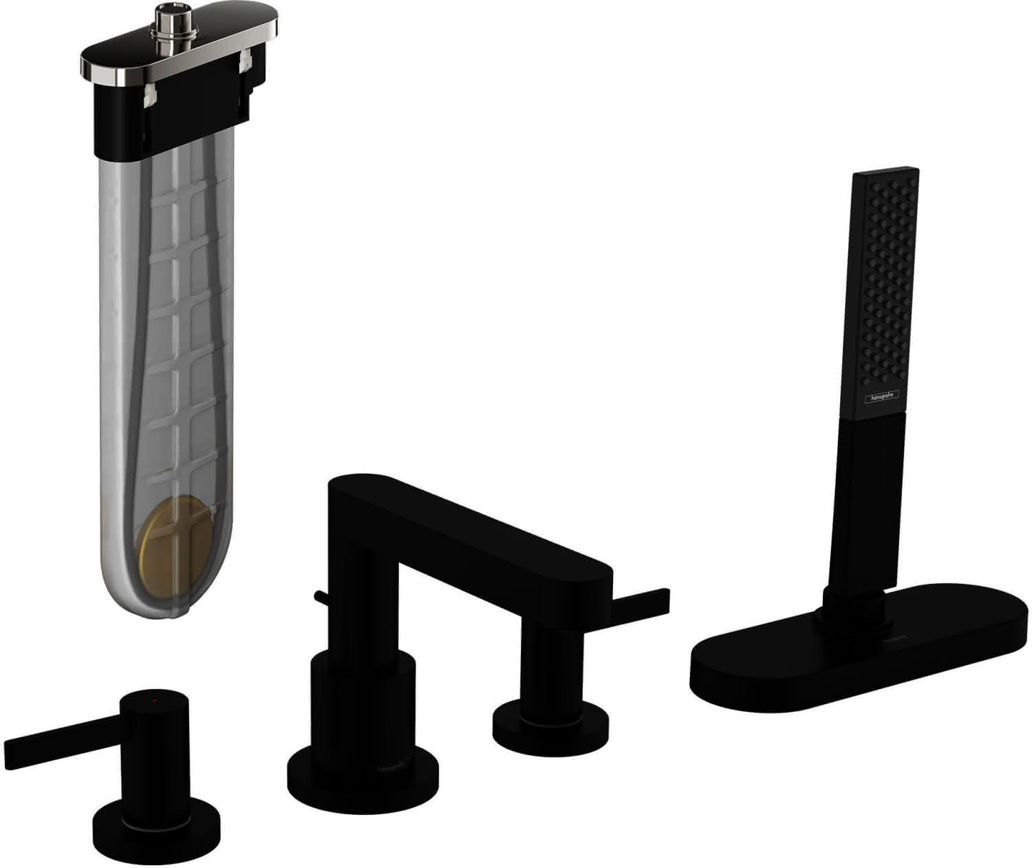 Hansgrohe 4-Loch Wannenarmatur Finoris F-Set Wannenrandmontage mit sBox mattschwarz