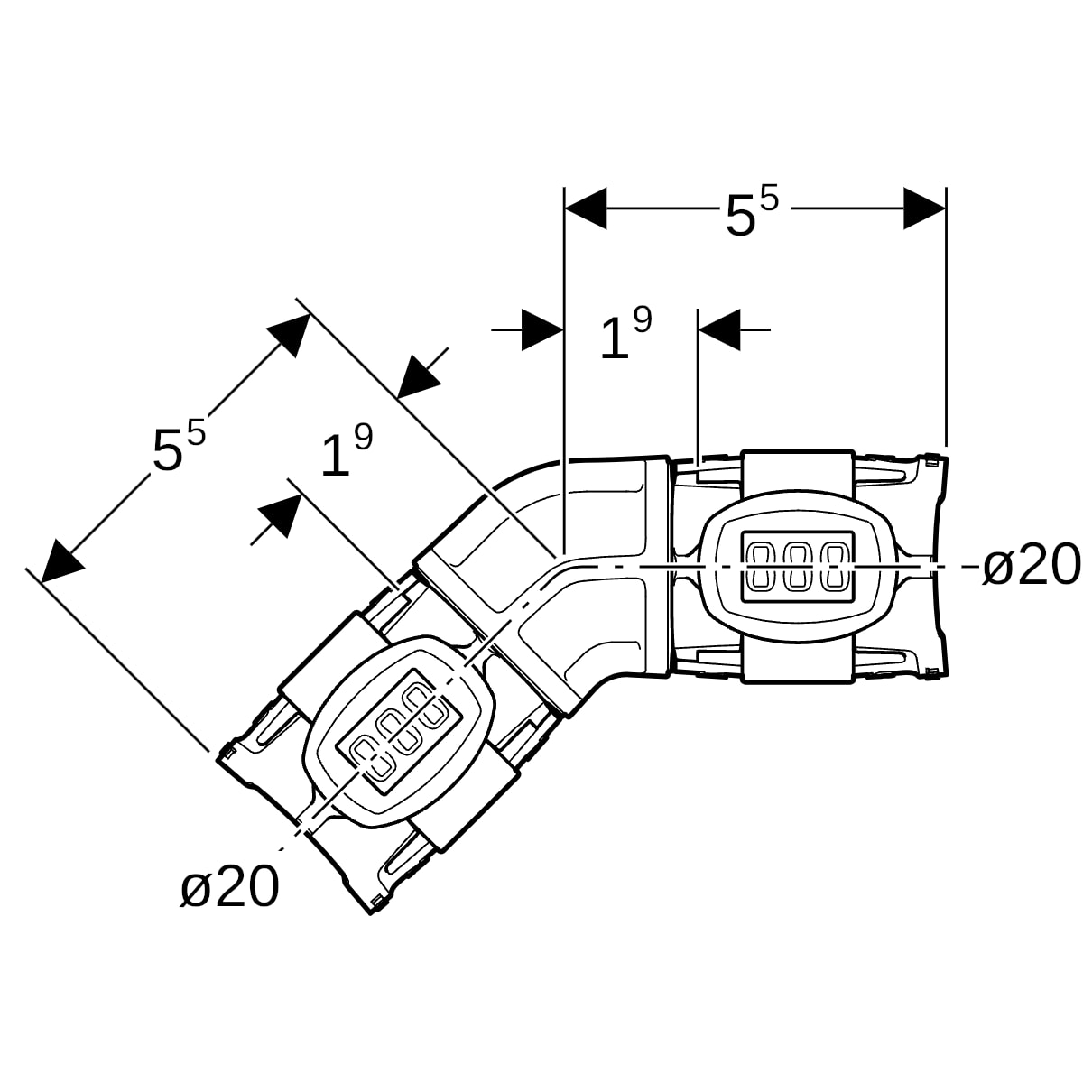 Geberit FlowFit Bogen 45Gr, PPSU, d20