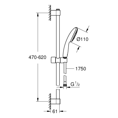 GROHE Brausestangenset Tempesta 110 27853_3 600mm 1 Strahl 16,6l/min chrom