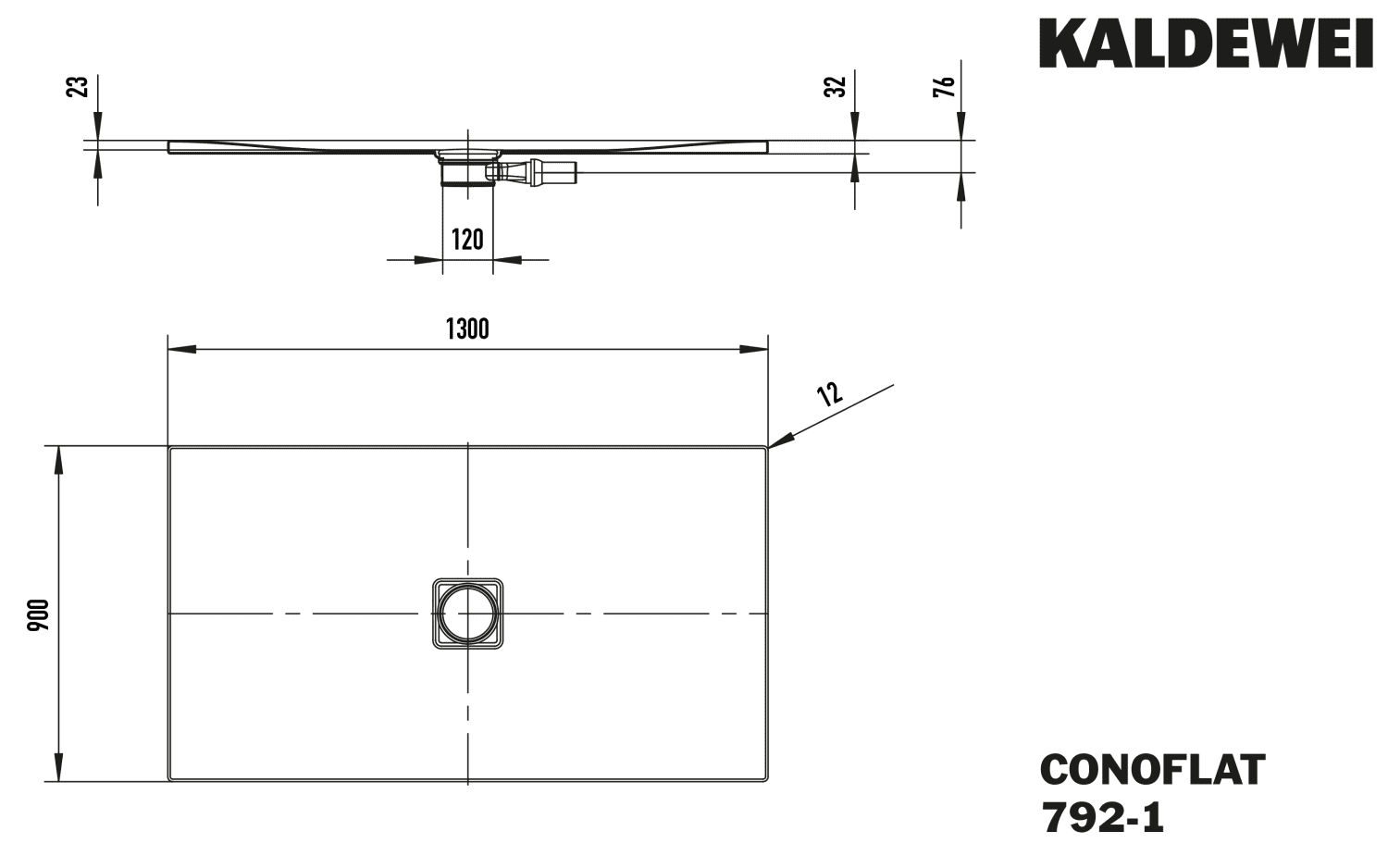 KA DW CONOFLAT Mod.792-1,900x1300mm, alpinweiß,Perl-Effekt,mit Vollantislip