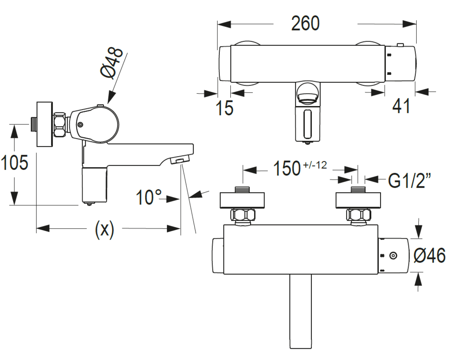 CONTI+ lino elekt. IR Wandarm. Batt. AP Ausl.200mm Thermostat Chrom Click+ W35