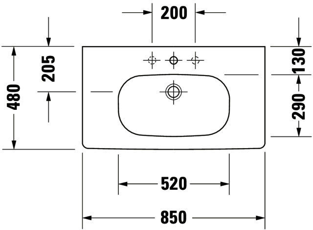 DU Möbelwaschtisch D-Code Med 850 mm ohne ÜL, mit HLB, 1 HL, weiß