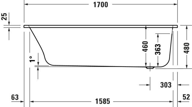 Duravit Qatego BW 1700x700mm Einbau Acryl,Rückenschr.1 Variabel, Weiß