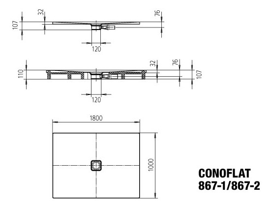 KA DW CONOFLAT mit Wannenträger Mod. 867-2,1000x1800mm,alpwm,SEC,m. WT