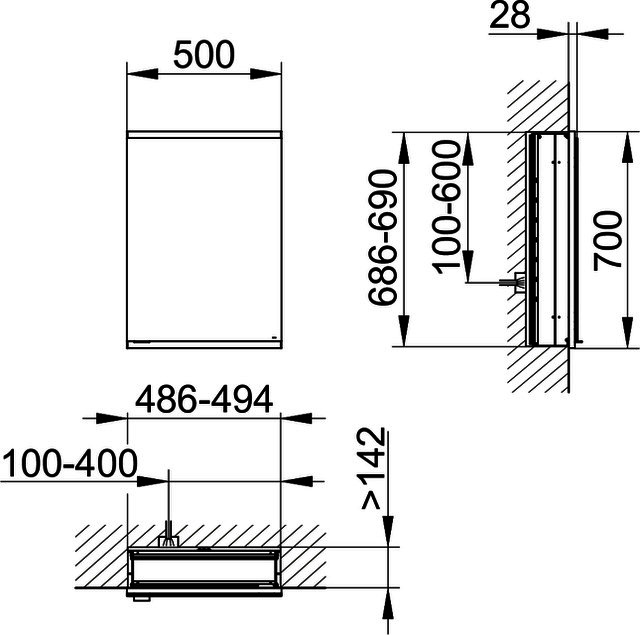 KEUCO Royal Modular 2.0 SPS, bel. 80011, Einb,1Steckd,sb-elox,500x700x160mm