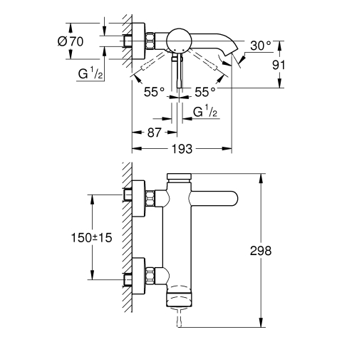 GROHE EH-Wannenbatterie Essence 25250_1 Wandmontage hard graphite gebürstet