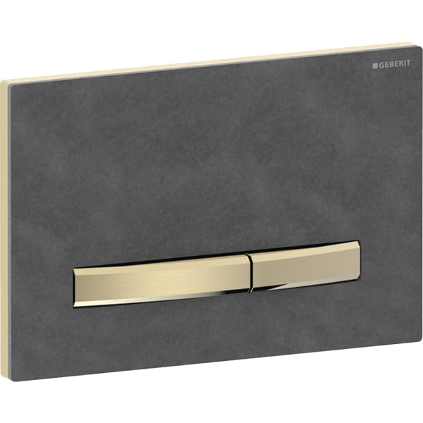 Geberit Sigma50 BetPl., eckig, 2-Mengen-Sp. messing gebürstet, Etc/Mustang-Schiefer