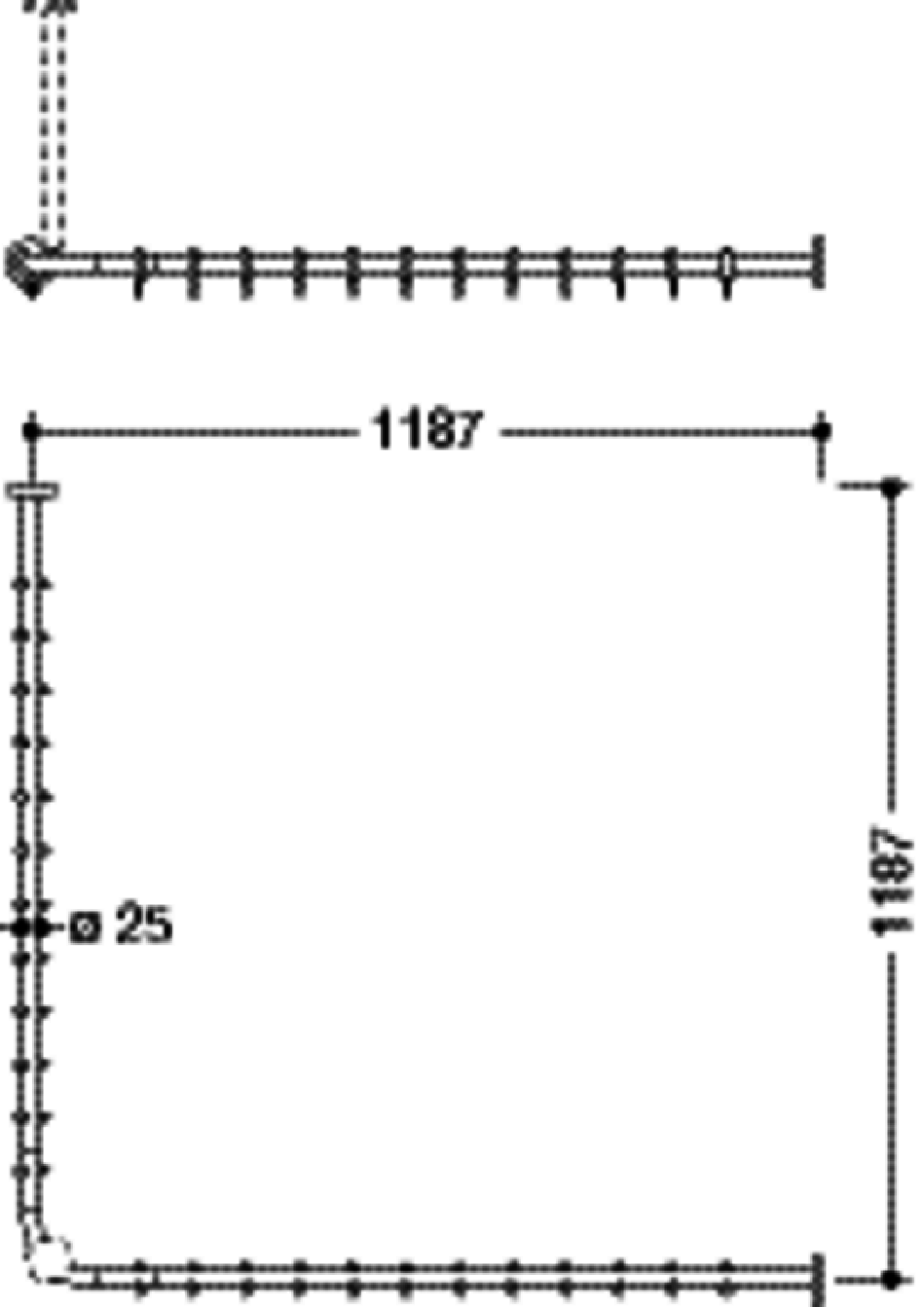 HEWI VH-Stange, d:25,A1/A2=1187, 24 Ringe, plvb schw tiefmatt