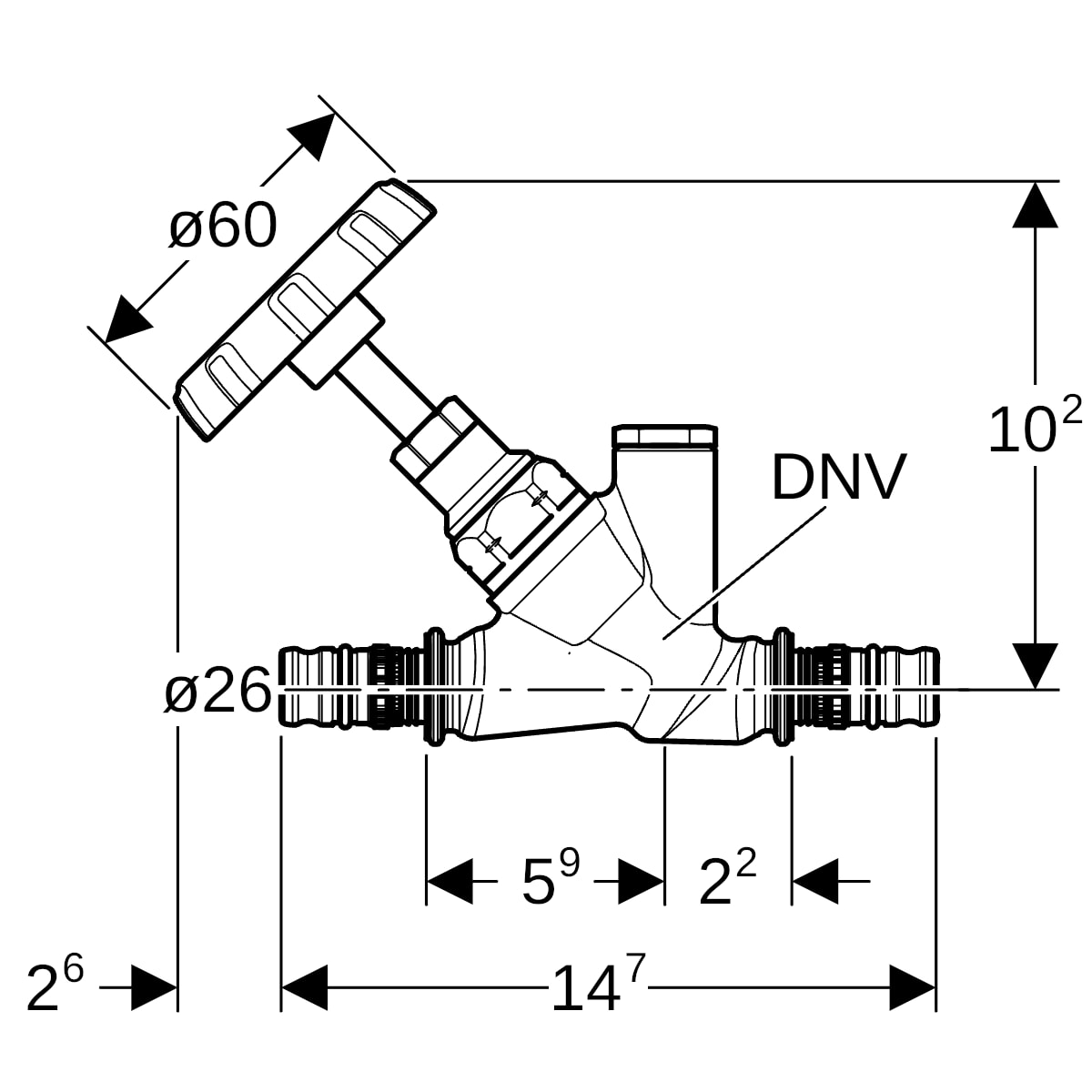 Geberit Mepla Schrägsitz-Absperrventil d26 RG+