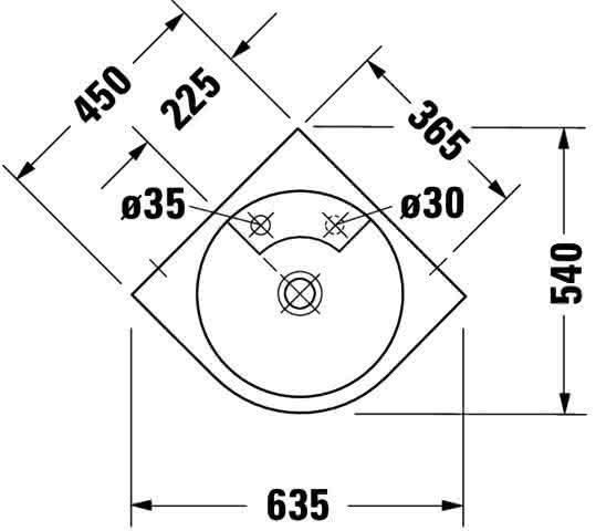 DU Eck-Waschtisch Architec 635 mm o.ÜL,m.HLB,HL li.,HL-Vst.re.,weiß