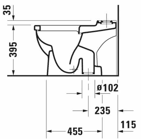 DU Stand-WC Kombi Starck 3 655 mm Tiefspüler, f.SPK, Abg.senkr., weiß