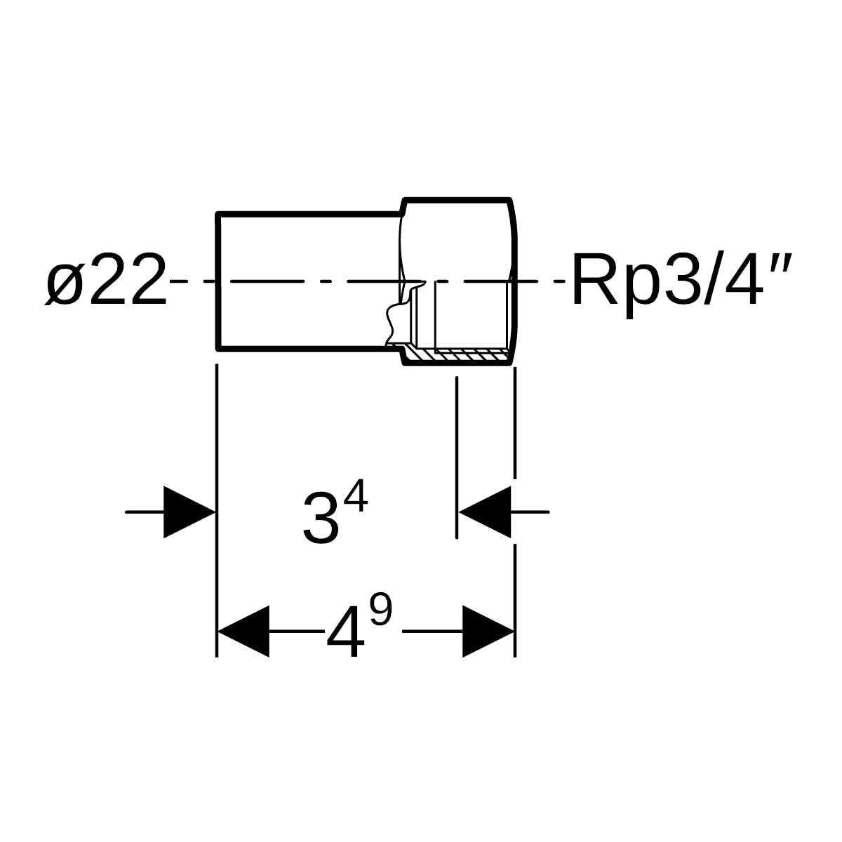 Geberit Mapress Kupfer Übergang mit IG und Einschubende Rg d22-Rp3/4