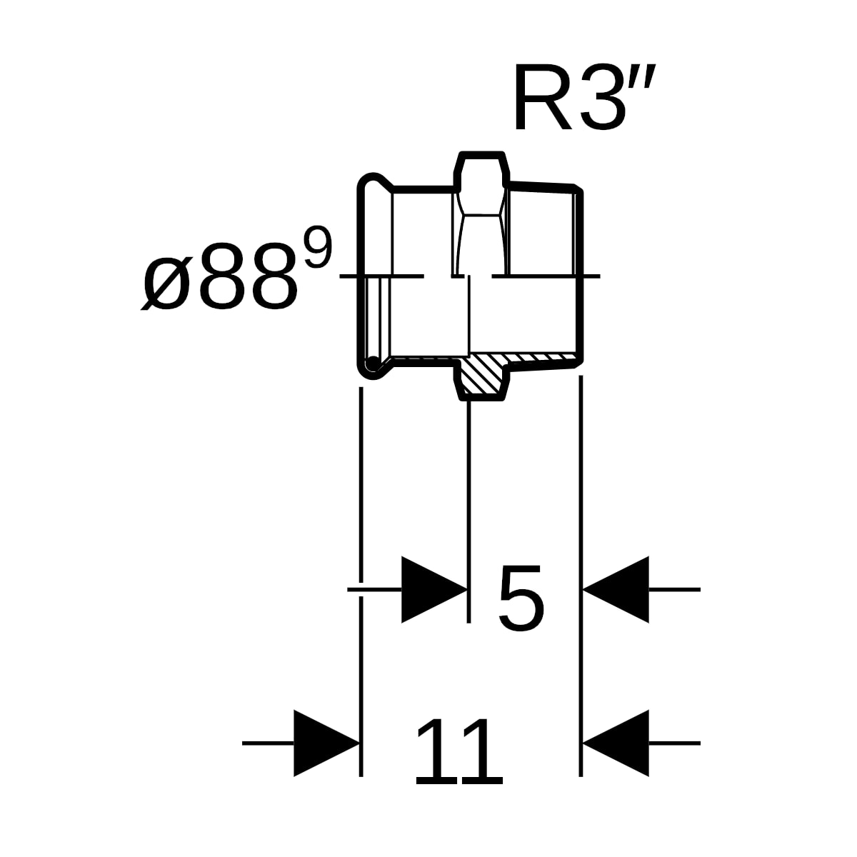 Geberit Mapress Kupfer Übergang mit AG Rg d88,9-R3